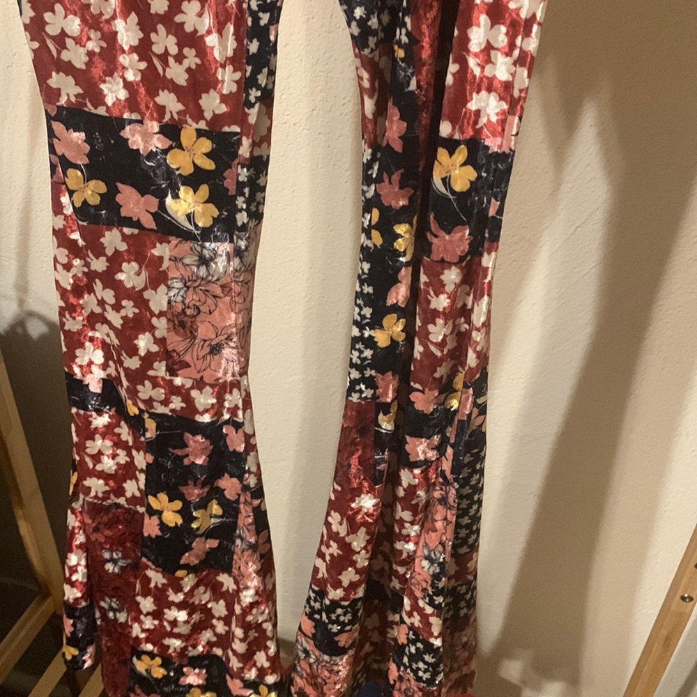 Printed velvet bell bottoms